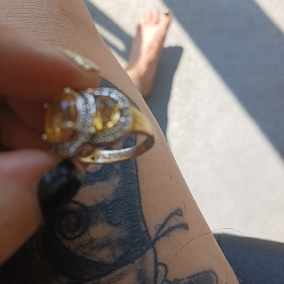 Citrine and diamond chips with gold over 925 - Picture 4 of 4